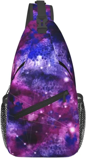 Fashion Purple Galaxy Sling Backpack, Multipurpose Crossbody Shoulder Bag Travel Hiking Daypack for Men Women