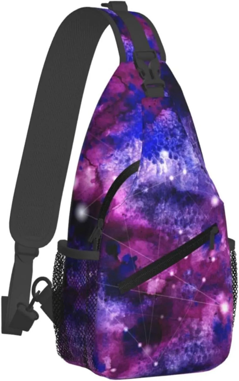 Fashion Purple Galaxy Sling Backpack, Multipurpose Crossbody Shoulder Bag Travel Hiking Daypack for Men Women
