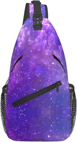 Fashion Purple Galaxy Sling Backpack, Multipurpose Crossbody Shoulder Bag Travel Hiking Daypack for Men Women