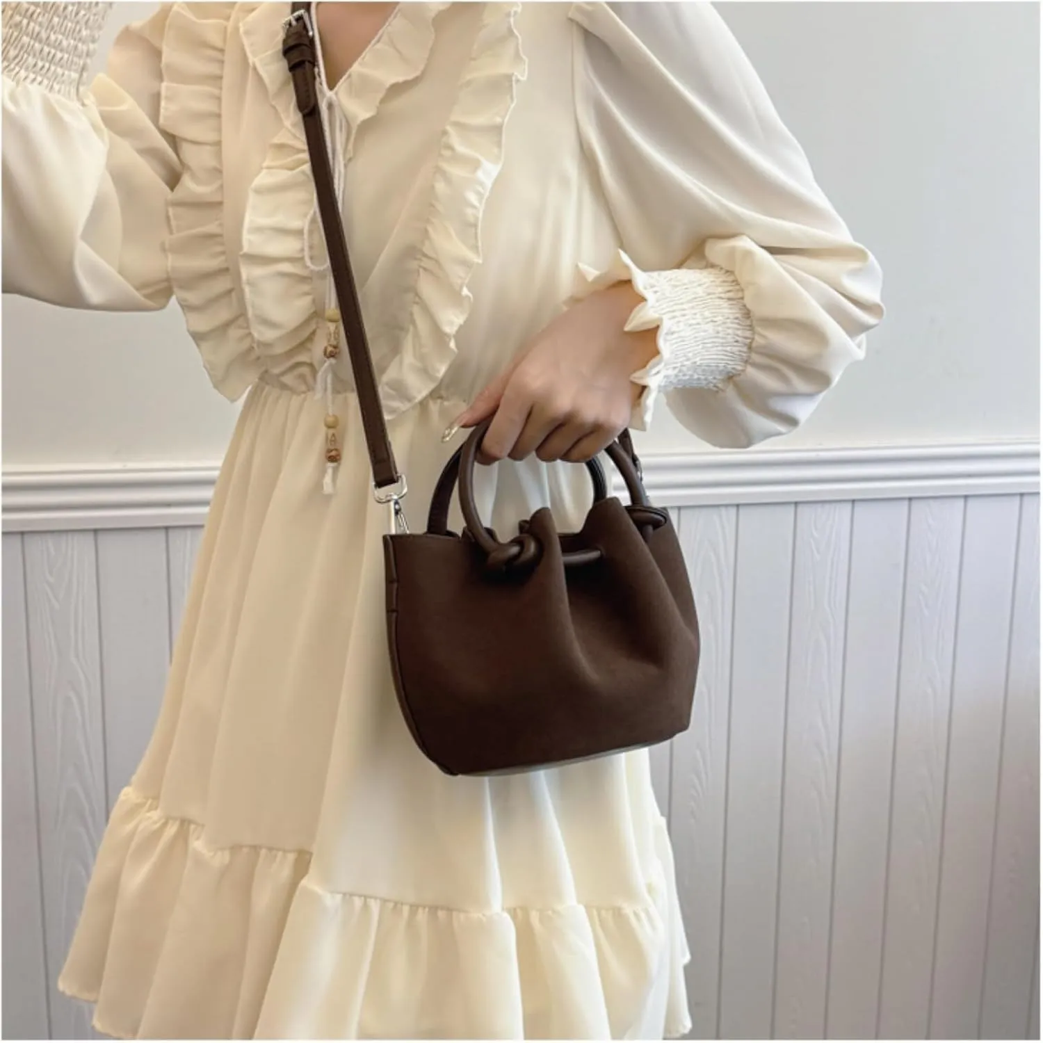 Fashionable Hobo Bag - Chic Water Bucket Purse with Matching Pouch, Comfortable Handle, Drawstring Closure
