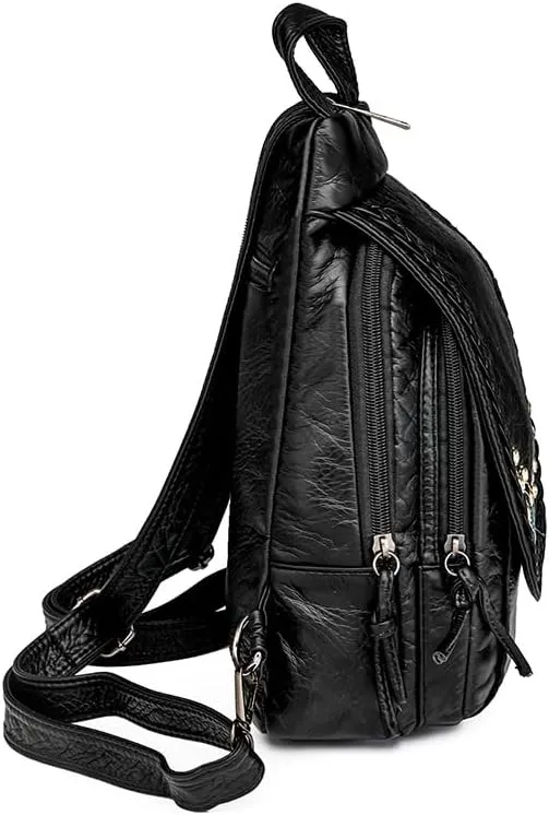 Faux Leather Convertible Sling Backpack Travel Hiking Crossbody Shoulder Bag for Women, Black 4