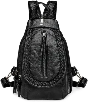 Faux Leather Convertible Sling Backpack Travel Hiking Crossbody Shoulder Bag for Women, Black 4