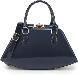 Faux Patent Leather Double Handle Frame Satchel