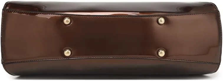 Faux Patent Leather Double Handle Frame Satchel