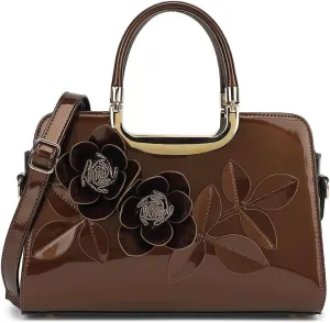 Faux Patent Leather Double Handle Frame Satchel