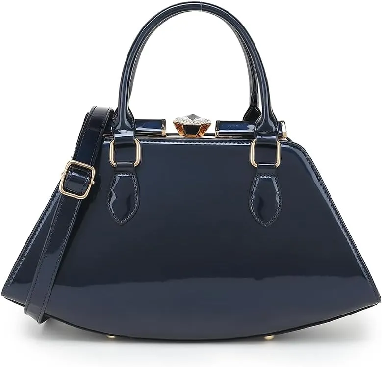 Faux Patent Leather Double Handle Frame Satchel