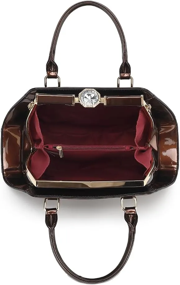 Faux Patent Leather Double Handle Frame Satchel