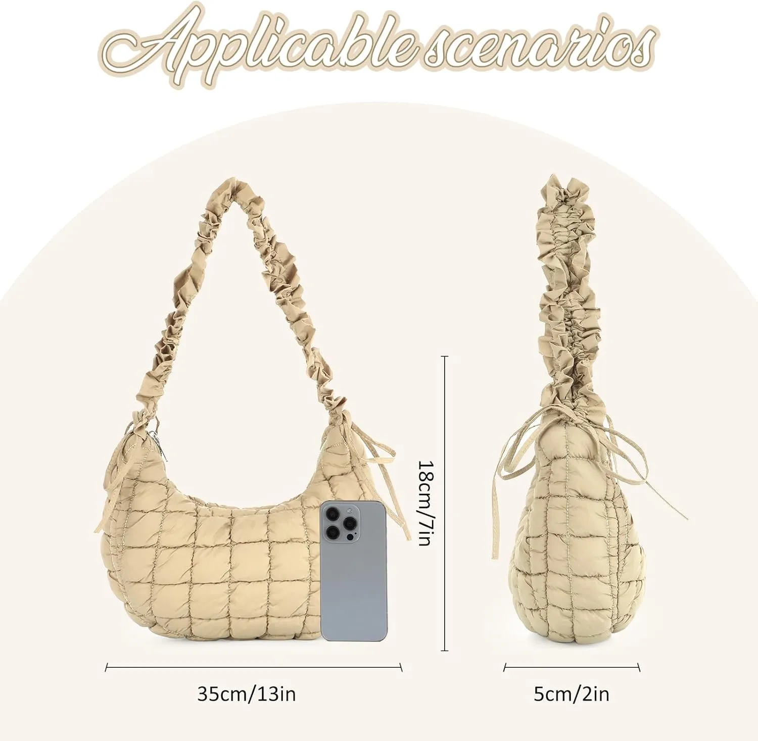 Fecialy Quilted Puffer Tote Bag Women Quilted Crossbody Bag Puffer Dumpling Shoulder Bag Lightweight Padding Hobo Bag