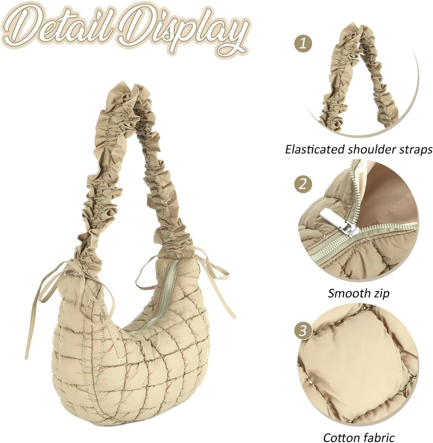 Fecialy Quilted Puffer Tote Bag Women Quilted Crossbody Bag Puffer Dumpling Shoulder Bag Lightweight Padding Hobo Bag