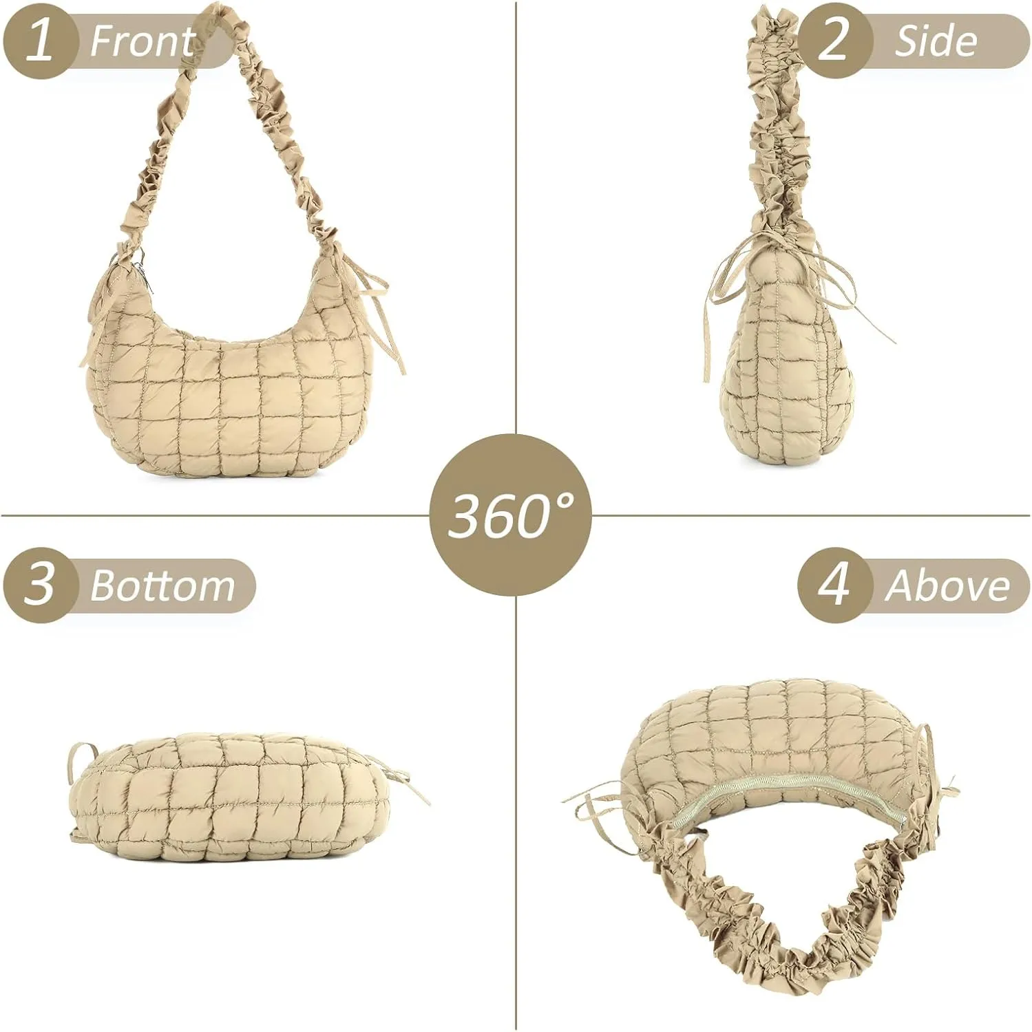 Fecialy Quilted Puffer Tote Bag Women Quilted Crossbody Bag Puffer Dumpling Shoulder Bag Lightweight Padding Hobo Bag
