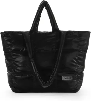 Fecialy Quilted Tote for Women - Large Puffer Shoulder Bag, Puffy Nylon Satchel Travel Handbag