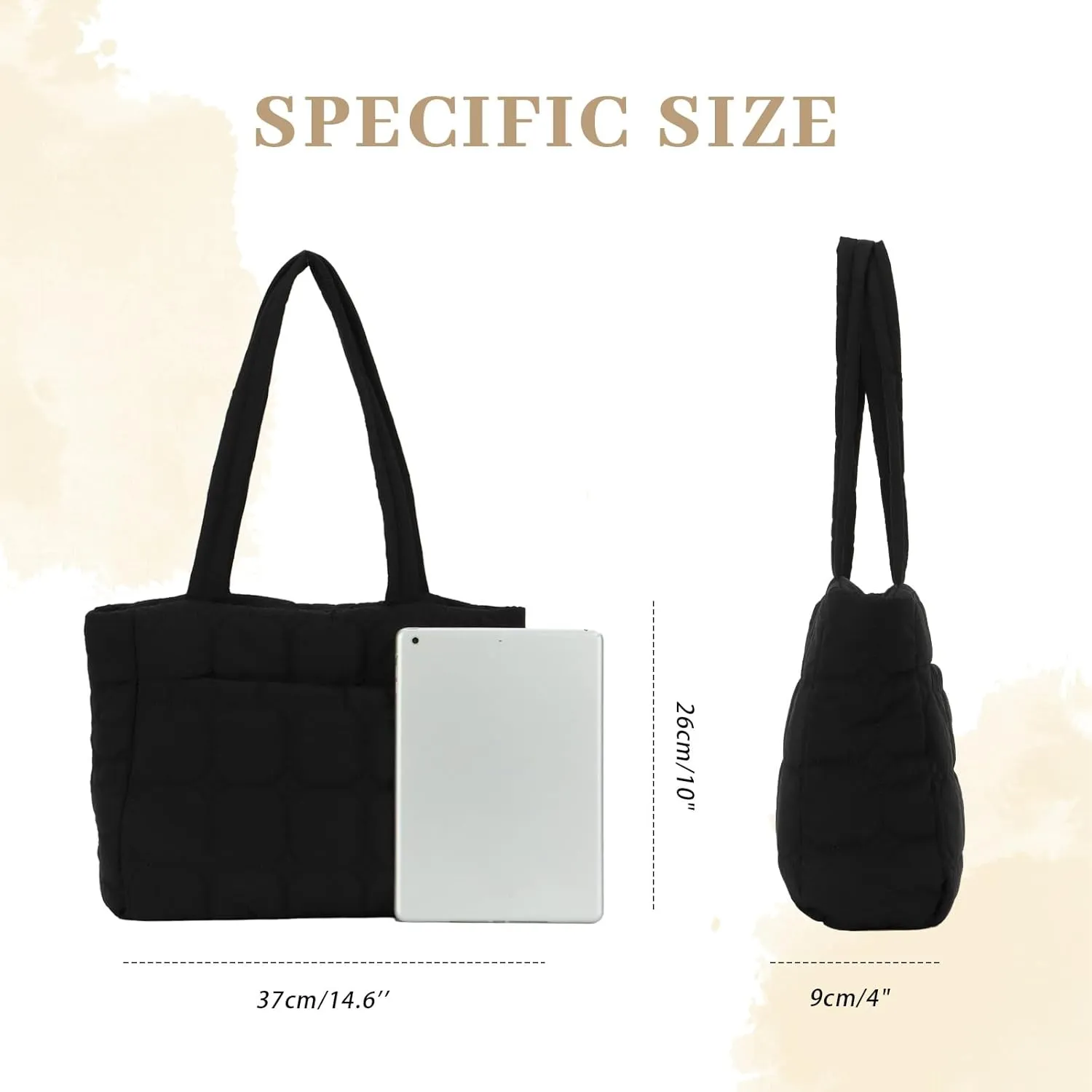 Fecialy Tote Bag for Women, Quilted Tote Bag with Zipper, Puffer Work Bag Shoulder Bag Lightweight Padding Handbag