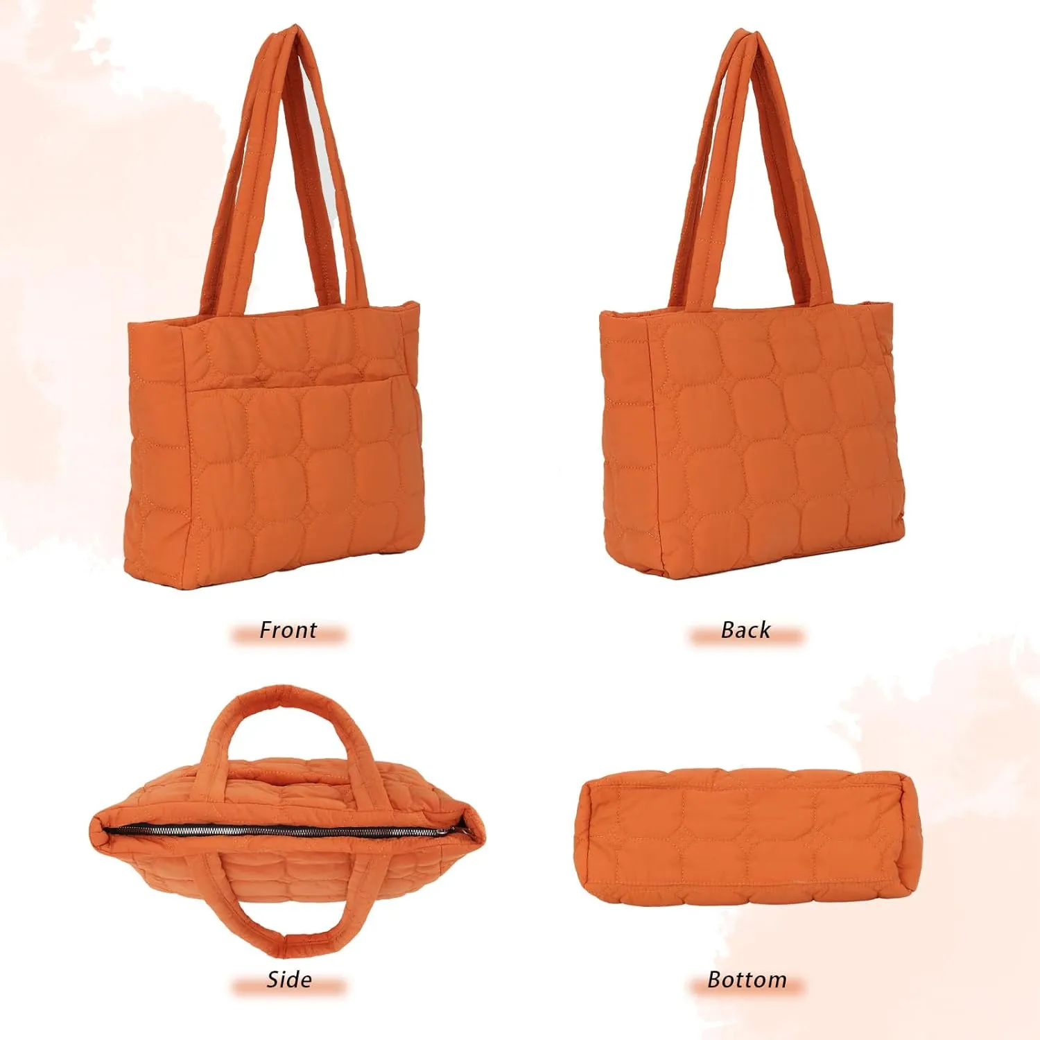 Fecialy Tote Bag for Women, Quilted Tote Bag with Zipper, Puffer Work Bag Shoulder Bag Lightweight Padding Handbag