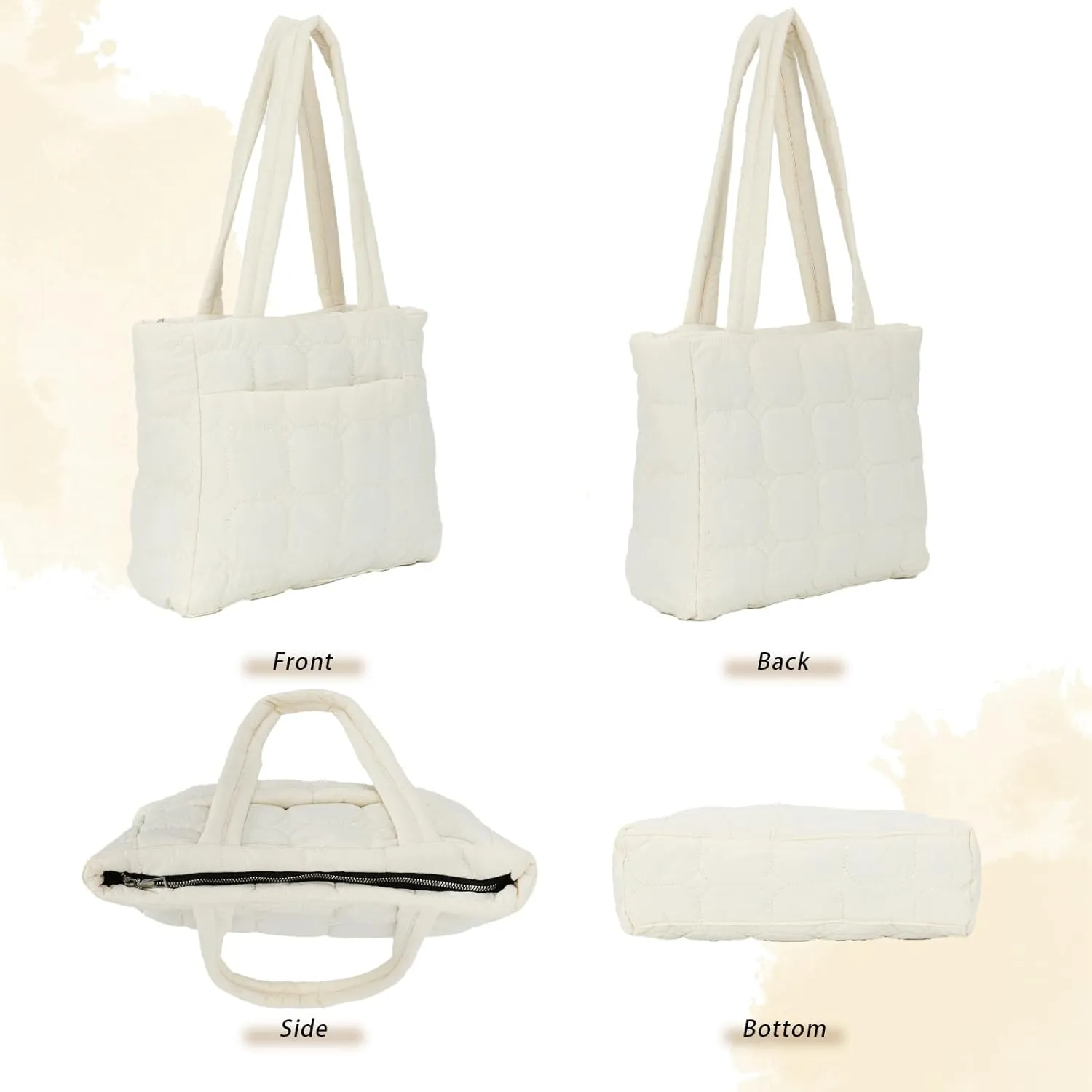 Fecialy Tote Bag for Women, Quilted Tote Bag with Zipper, Puffer Work Bag Shoulder Bag Lightweight Padding Handbag