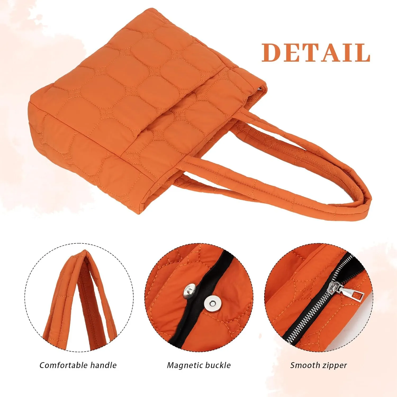 Fecialy Tote Bag for Women, Quilted Tote Bag with Zipper, Puffer Work Bag Shoulder Bag Lightweight Padding Handbag