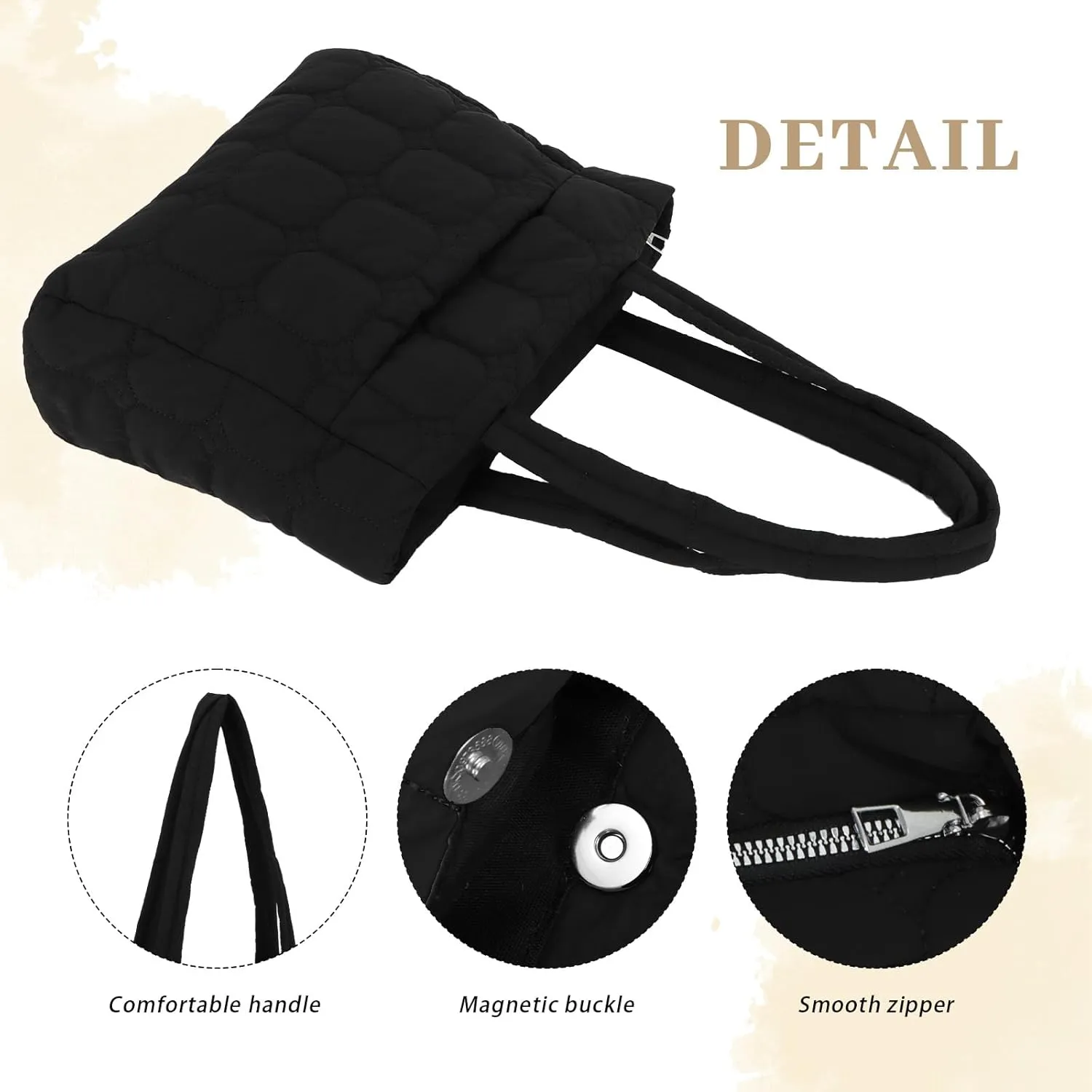 Fecialy Tote Bag for Women, Quilted Tote Bag with Zipper, Puffer Work Bag Shoulder Bag Lightweight Padding Handbag