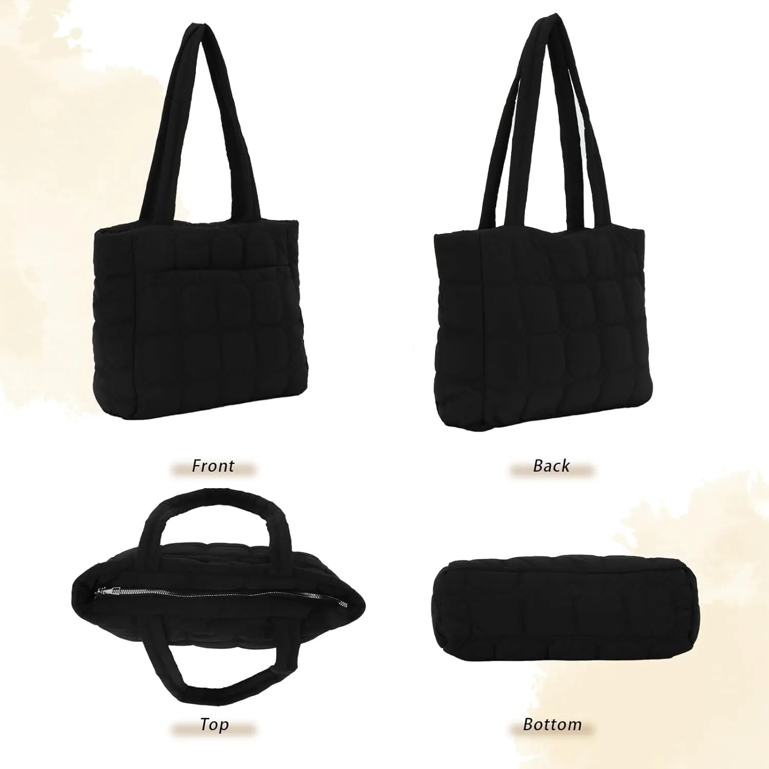 Fecialy Tote Bag for Women, Quilted Tote Bag with Zipper, Puffer Work Bag Shoulder Bag Lightweight Padding Handbag