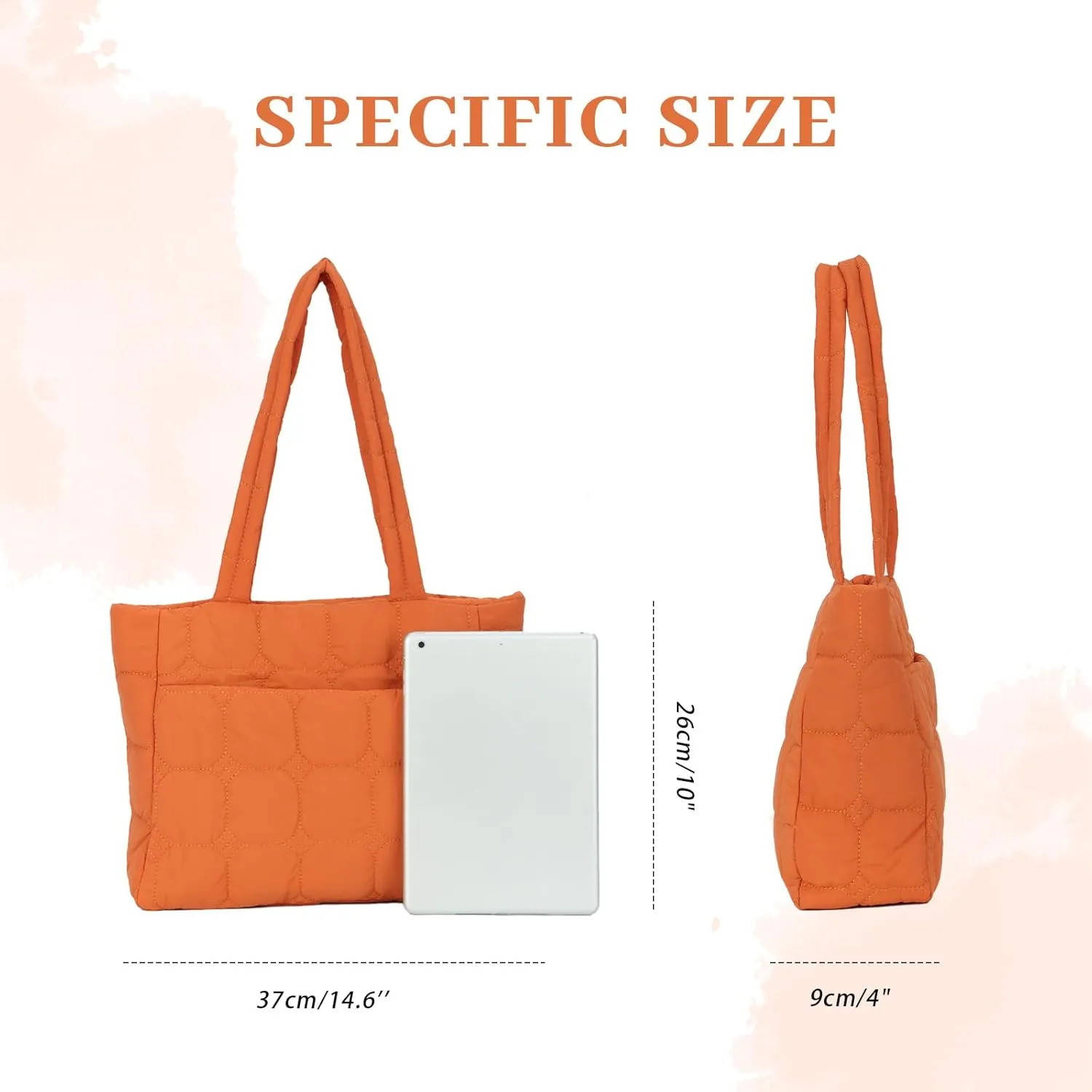 Fecialy Tote Bag for Women, Quilted Tote Bag with Zipper, Puffer Work Bag Shoulder Bag Lightweight Padding Handbag