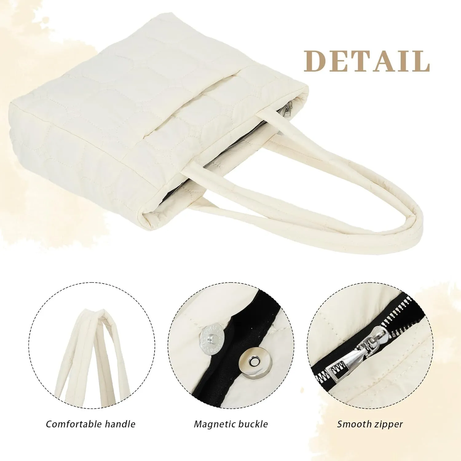 Fecialy Tote Bag for Women, Quilted Tote Bag with Zipper, Puffer Work Bag Shoulder Bag Lightweight Padding Handbag