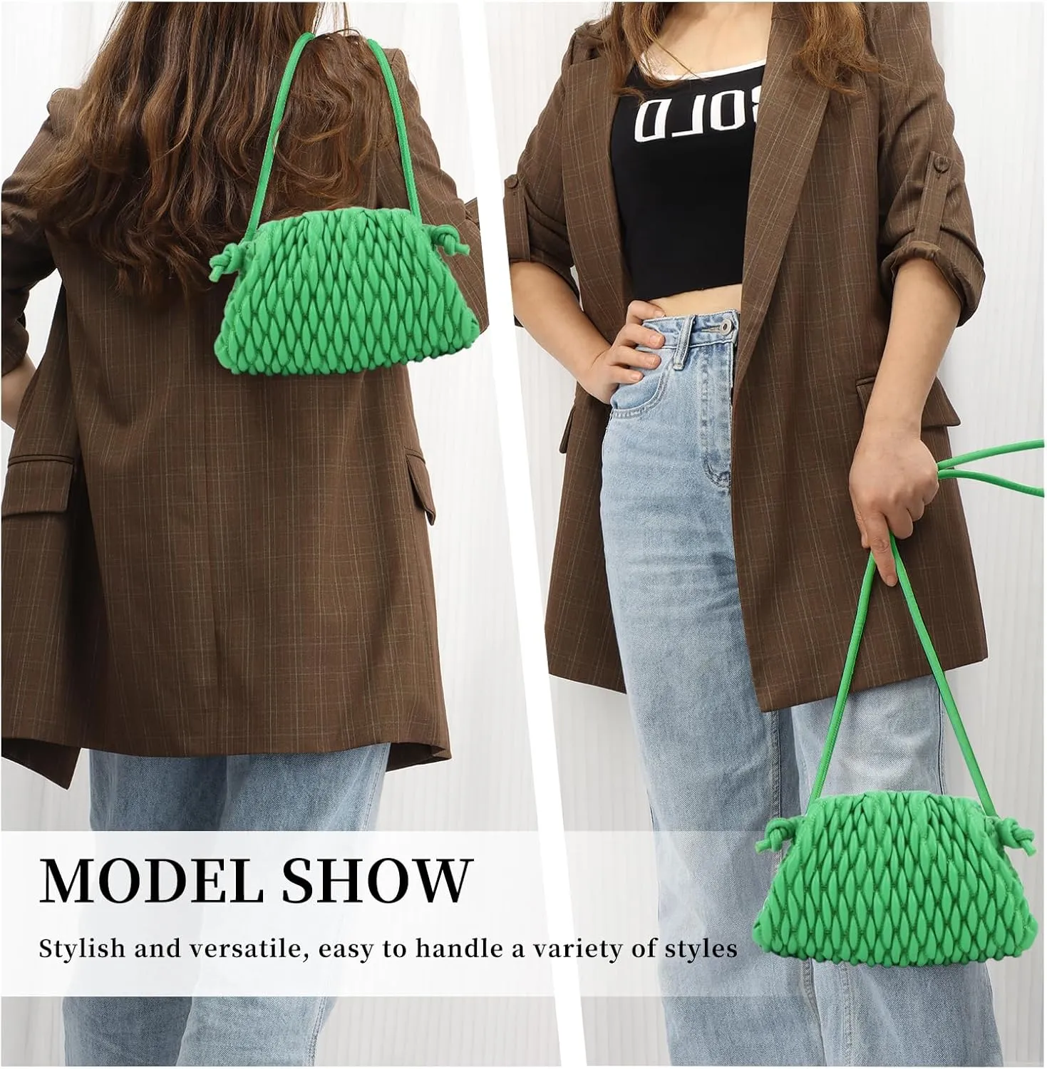 Fecialy Women's Dumpling Bag Cloud Clutch Purse Ruched Handbag Leather Hobo Bag Evening Crossbody Purse