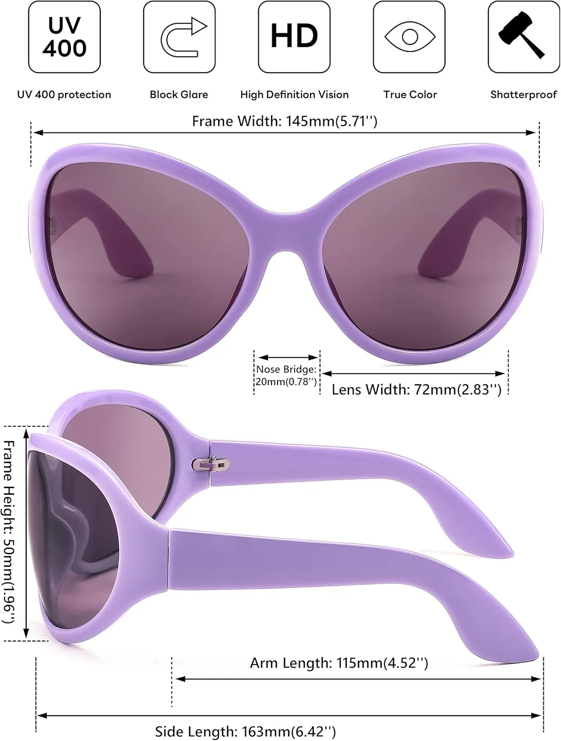 FEISEDY Oversized Trendy Sunglasses Classic Oval Wrap Around Stylish Big Frame Shade Women Glasses B2391