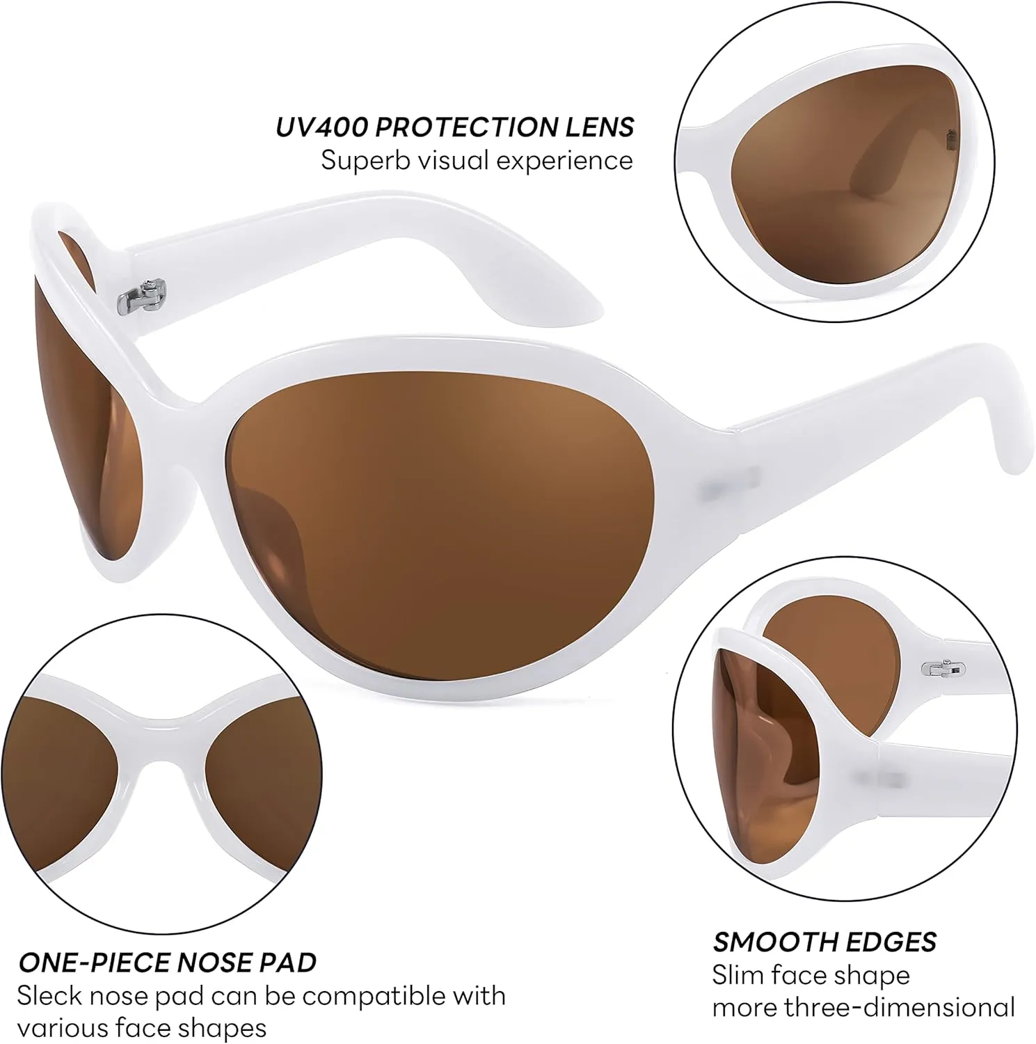 FEISEDY Oversized Trendy Sunglasses Classic Oval Wrap Around Stylish Big Frame Shade Women Glasses B2391