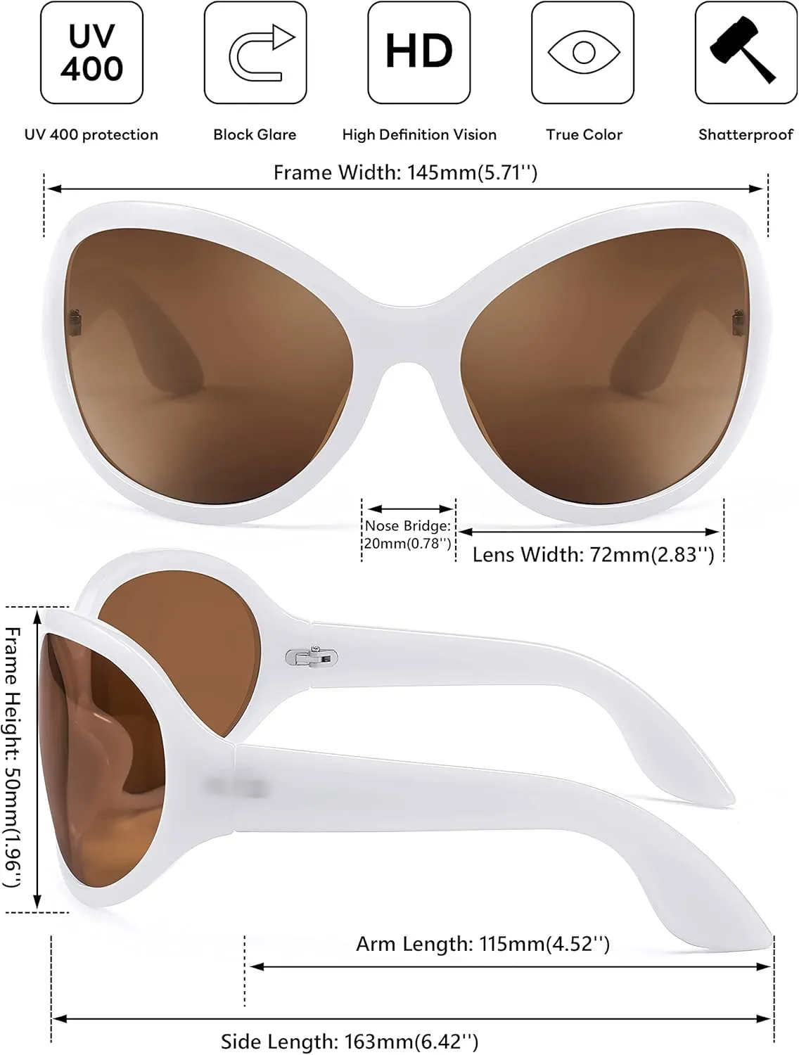 FEISEDY Oversized Trendy Sunglasses Classic Oval Wrap Around Stylish Big Frame Shade Women Glasses B2391