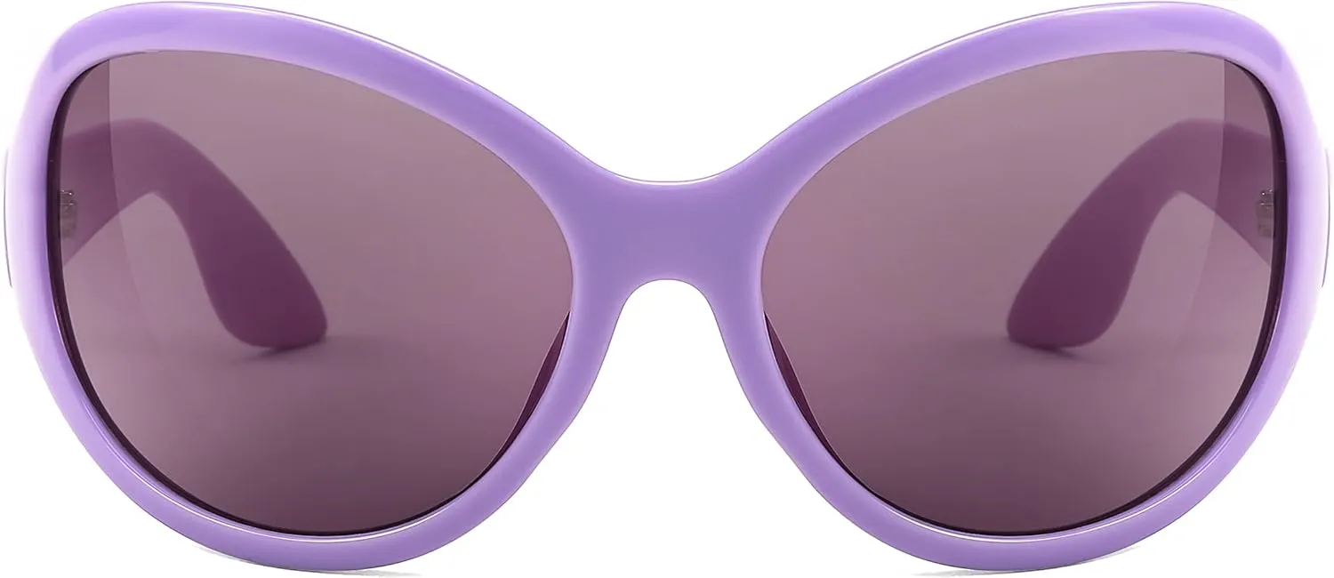 FEISEDY Oversized Trendy Sunglasses Classic Oval Wrap Around Stylish Big Frame Shade Women Glasses B2391