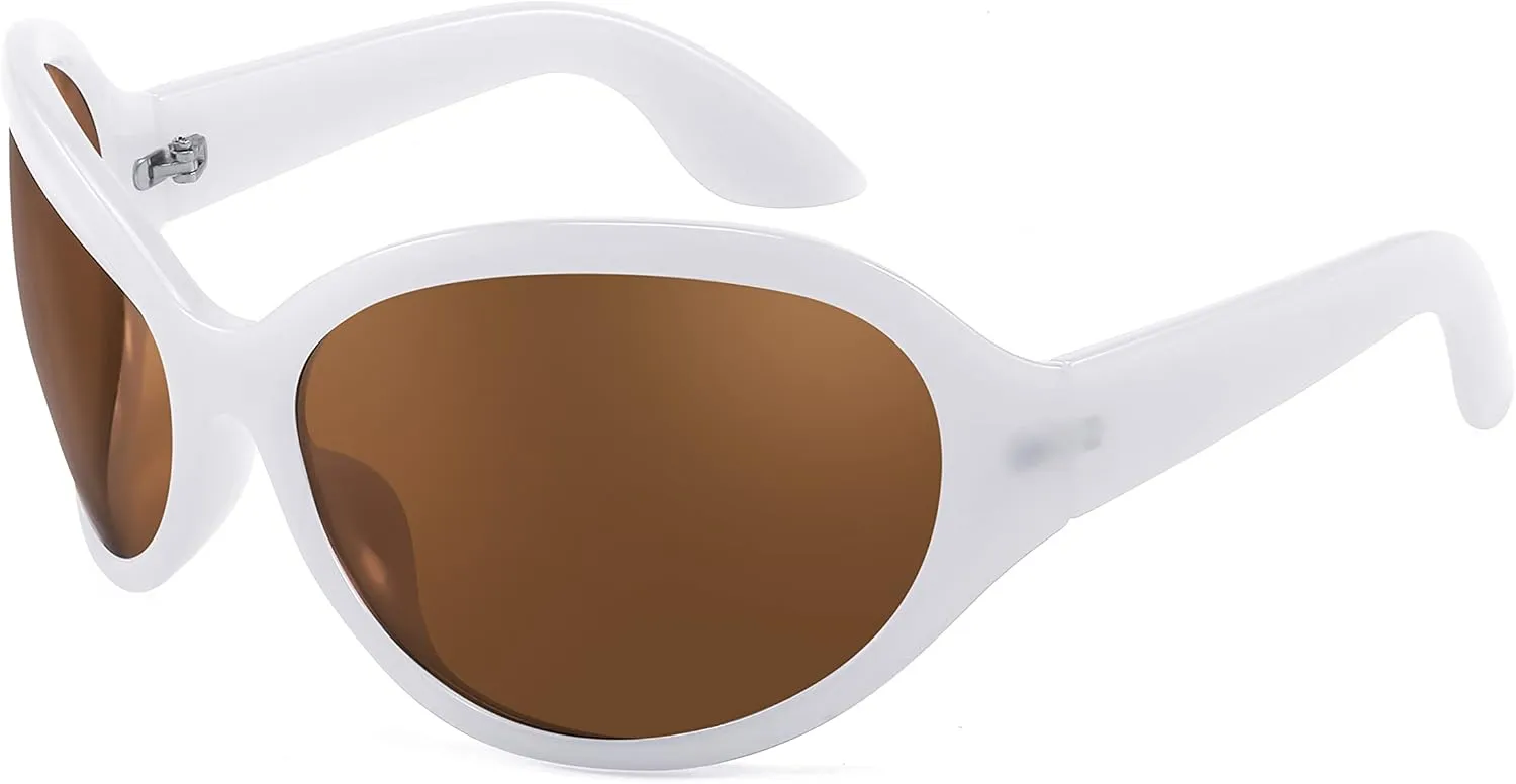 FEISEDY Oversized Trendy Sunglasses Classic Oval Wrap Around Stylish Big Frame Shade Women Glasses B2391