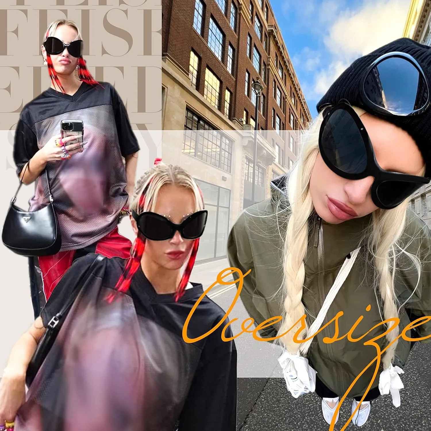 FEISEDY Oversized Trendy Sunglasses Classic Oval Wrap Around Stylish Big Frame Shade Women Glasses B2391