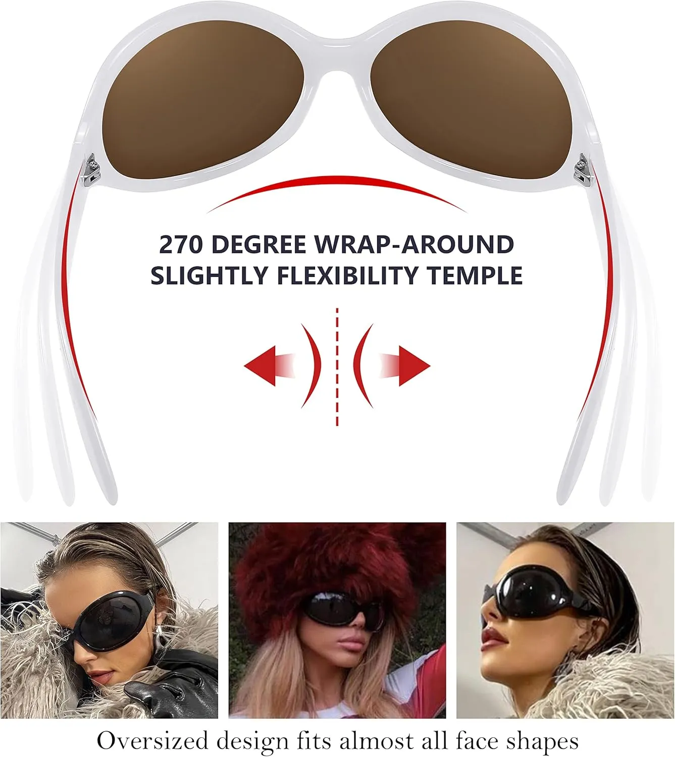 FEISEDY Oversized Trendy Sunglasses Classic Oval Wrap Around Stylish Big Frame Shade Women Glasses B2391