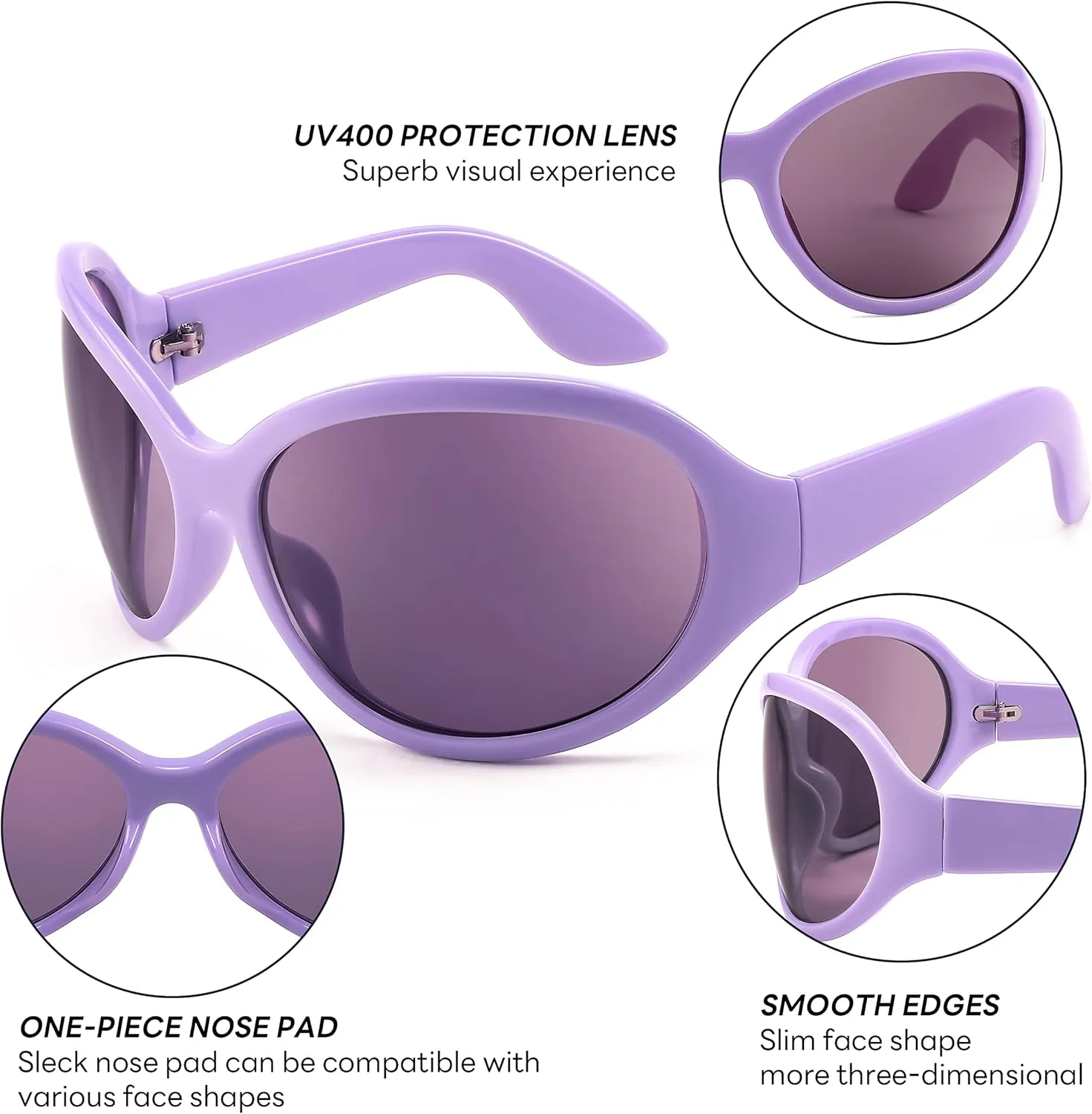 FEISEDY Oversized Trendy Sunglasses Classic Oval Wrap Around Stylish Big Frame Shade Women Glasses B2391