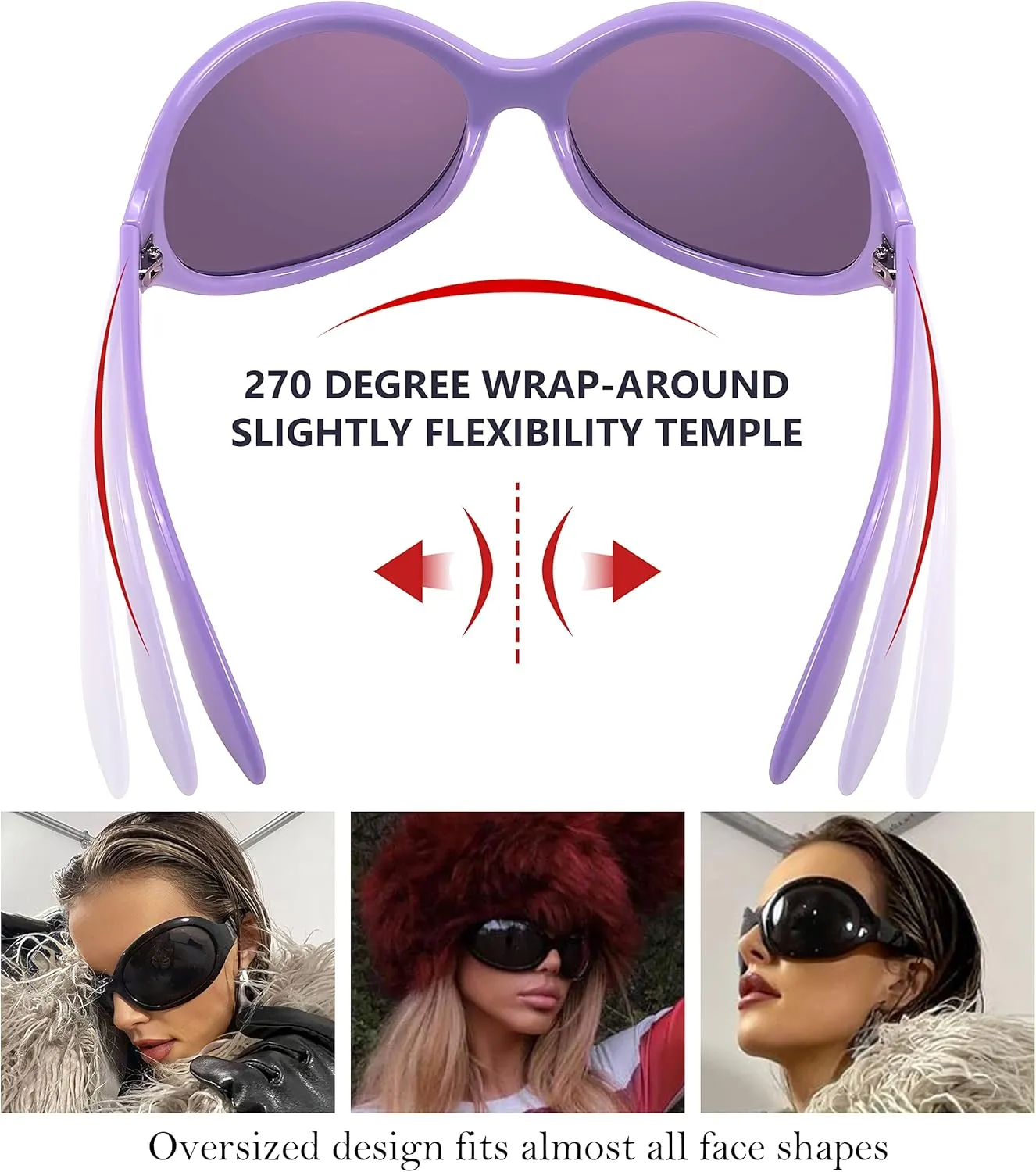FEISEDY Oversized Trendy Sunglasses Classic Oval Wrap Around Stylish Big Frame Shade Women Glasses B2391
