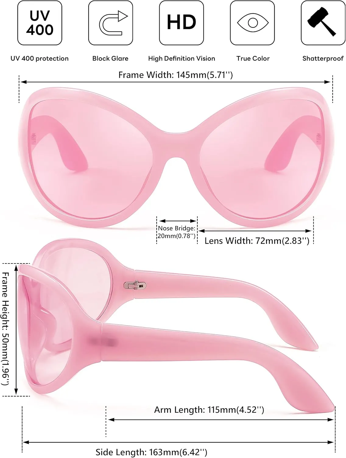 FEISEDY Oversized Trendy Sunglasses Classic Oval Wrap Around Stylish Big Frame Shade Women Glasses B2391