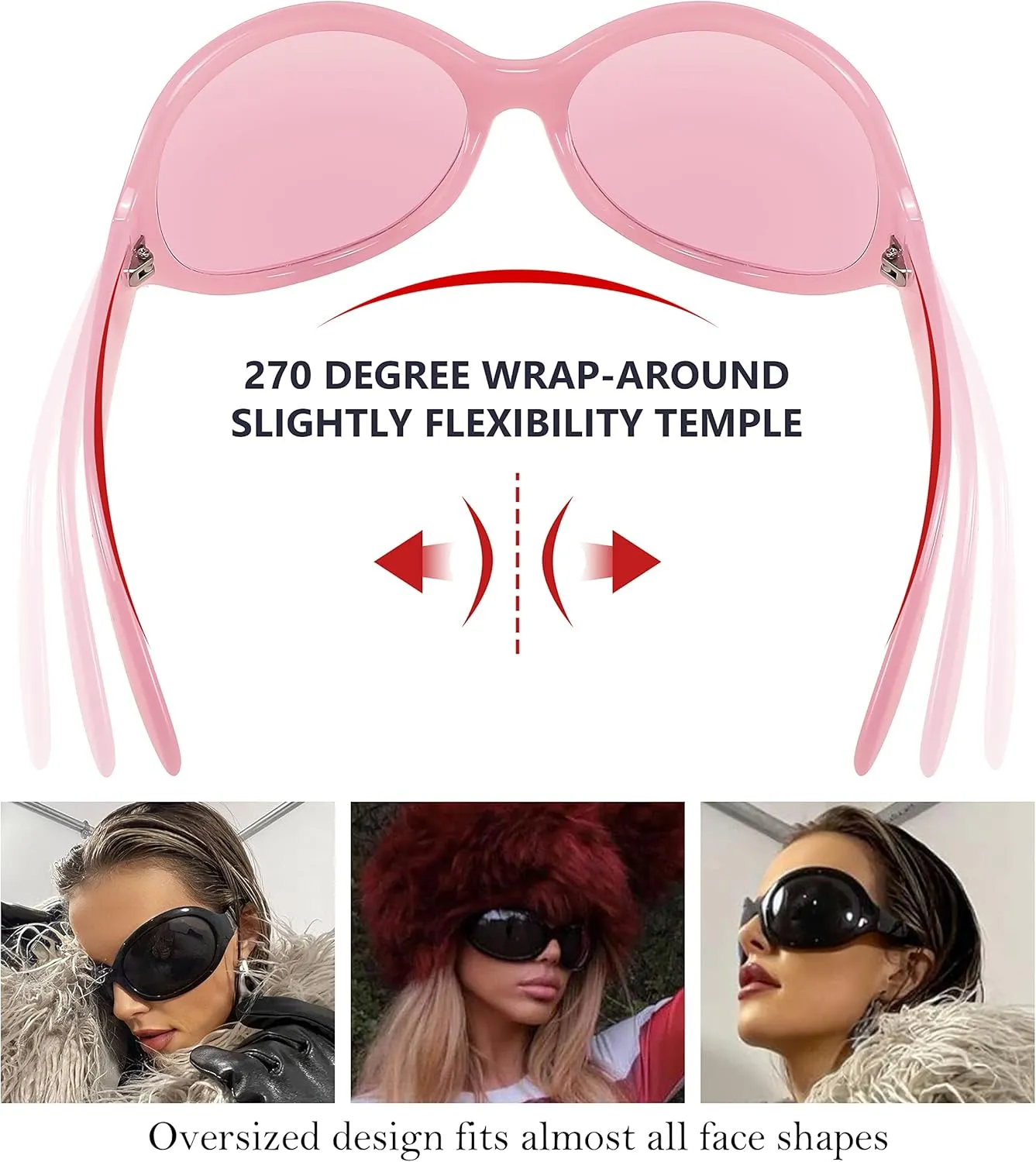 FEISEDY Oversized Trendy Sunglasses Classic Oval Wrap Around Stylish Big Frame Shade Women Glasses B2391