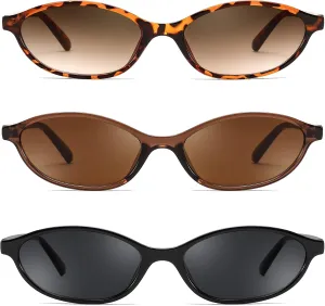 FEISEDY Retro Oval Cat Eye Sunglasses for Women 90s Narrow Lightweight Shades Y2k Trendy Sunnies B0257