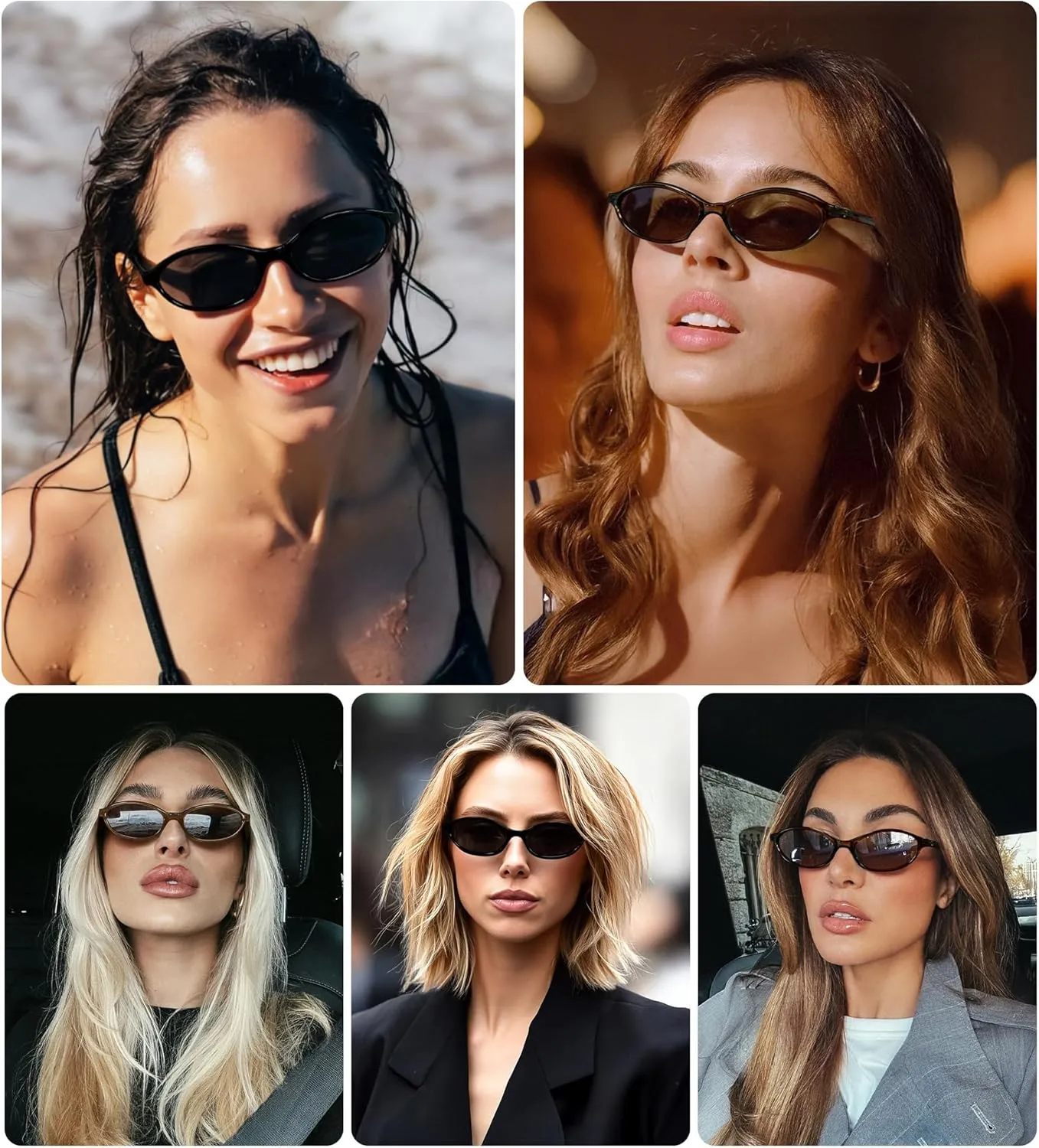 FEISEDY Retro Oval Cat Eye Sunglasses for Women 90s Narrow Lightweight Shades Y2k Trendy Sunnies B0257