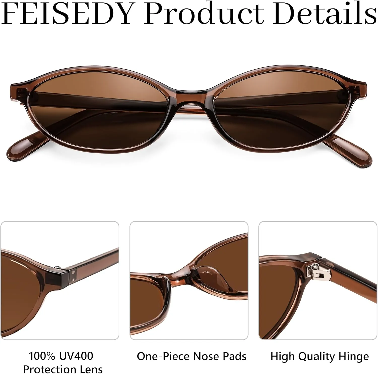 FEISEDY Retro Oval Cat Eye Sunglasses for Women 90s Narrow Lightweight Shades Y2k Trendy Sunnies B0257