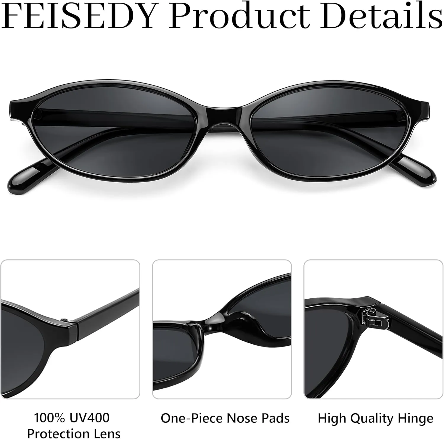 FEISEDY Retro Oval Cat Eye Sunglasses for Women 90s Narrow Lightweight Shades Y2k Trendy Sunnies B0257