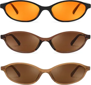 FEISEDY Retro Oval Cat Eye Sunglasses for Women 90s Narrow Lightweight Shades Y2k Trendy Sunnies B0257
