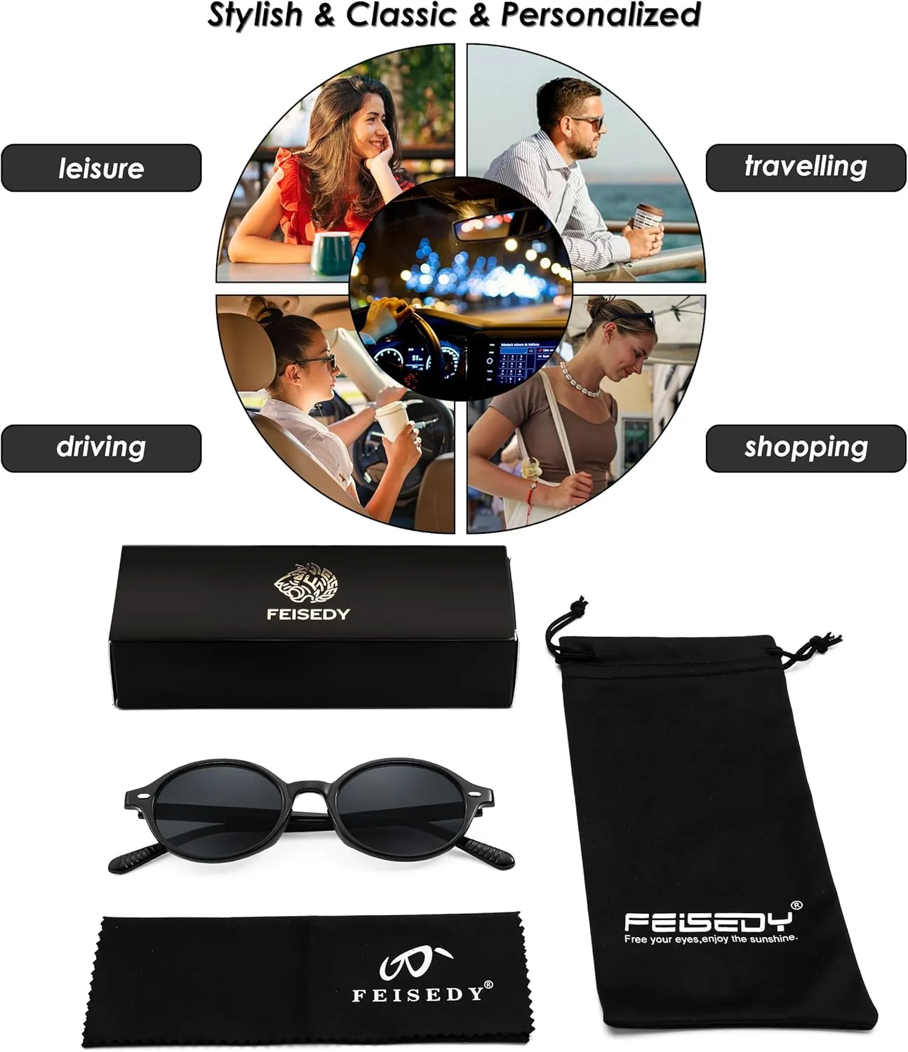 FEISEDY Retro Oval Sunglasses for Women 90s Narrow Round Lightweight Shades Y2k Trendy Sunnies B1171
