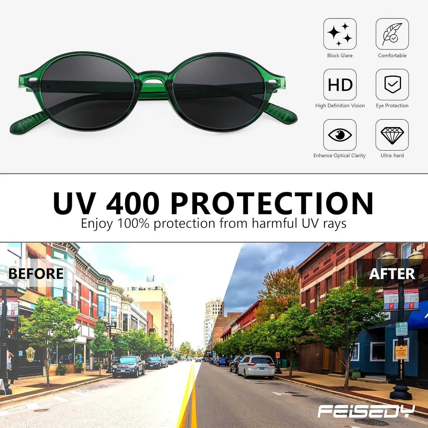 FEISEDY Retro Oval Sunglasses for Women 90s Narrow Round Lightweight Shades Y2k Trendy Sunnies B1171