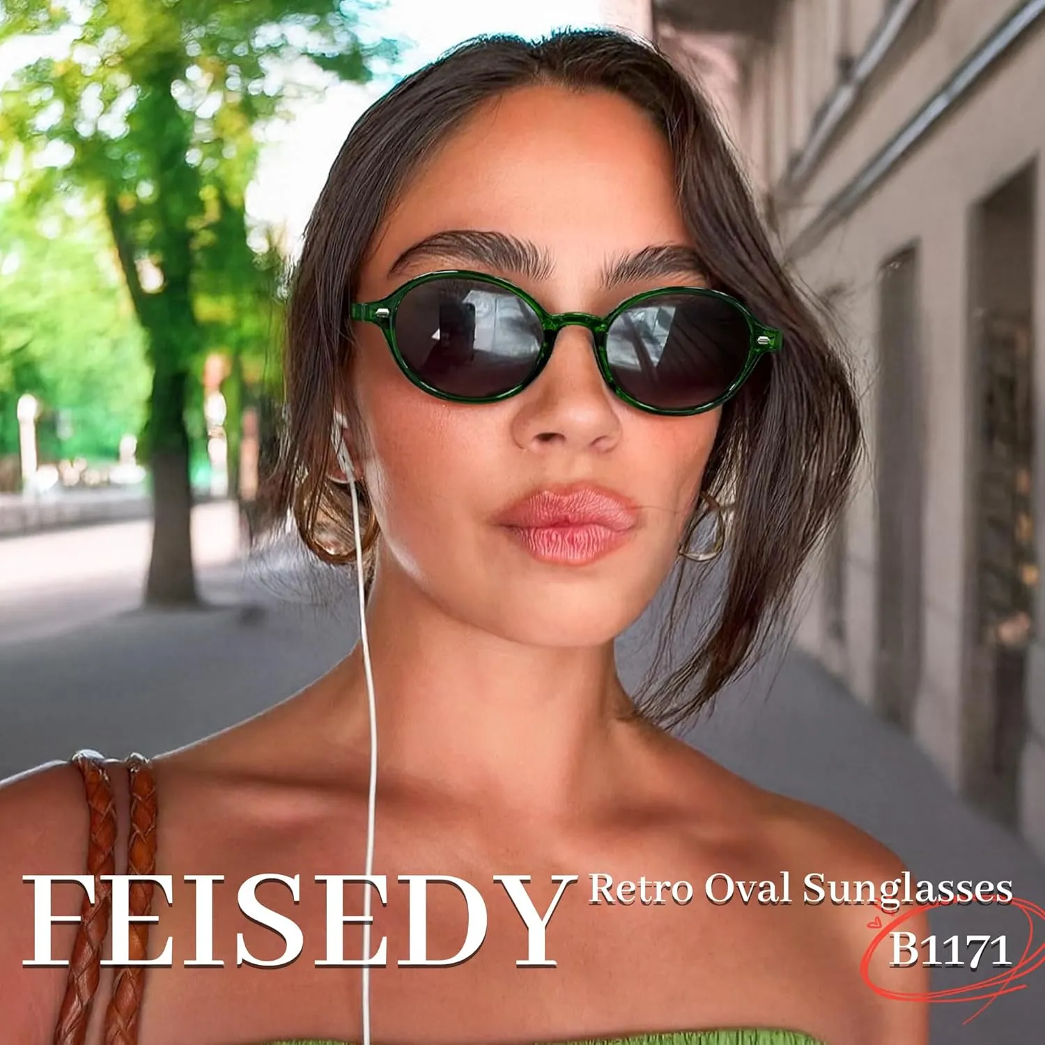 FEISEDY Retro Oval Sunglasses for Women 90s Narrow Round Lightweight Shades Y2k Trendy Sunnies B1171