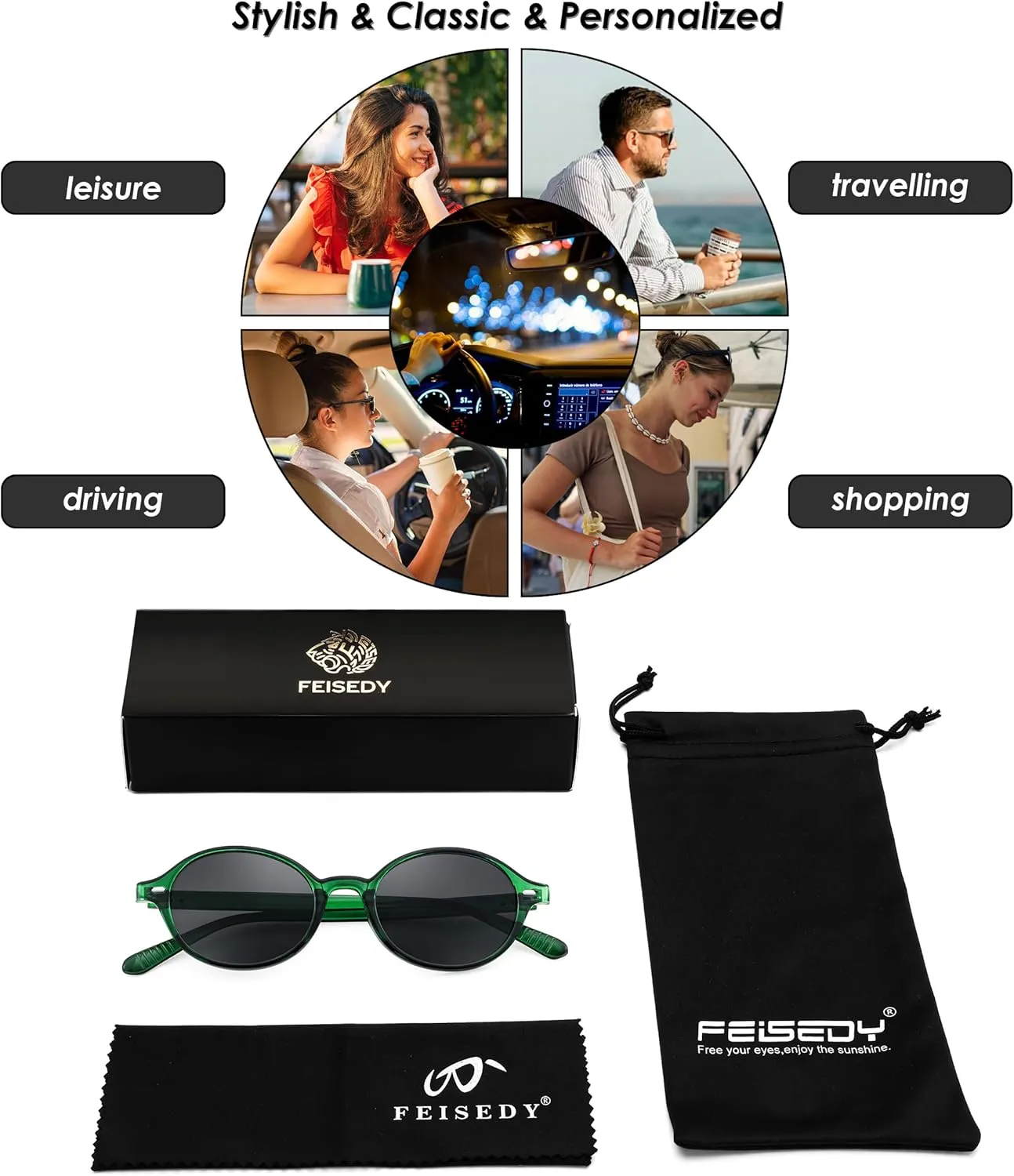 FEISEDY Retro Oval Sunglasses for Women 90s Narrow Round Lightweight Shades Y2k Trendy Sunnies B1171