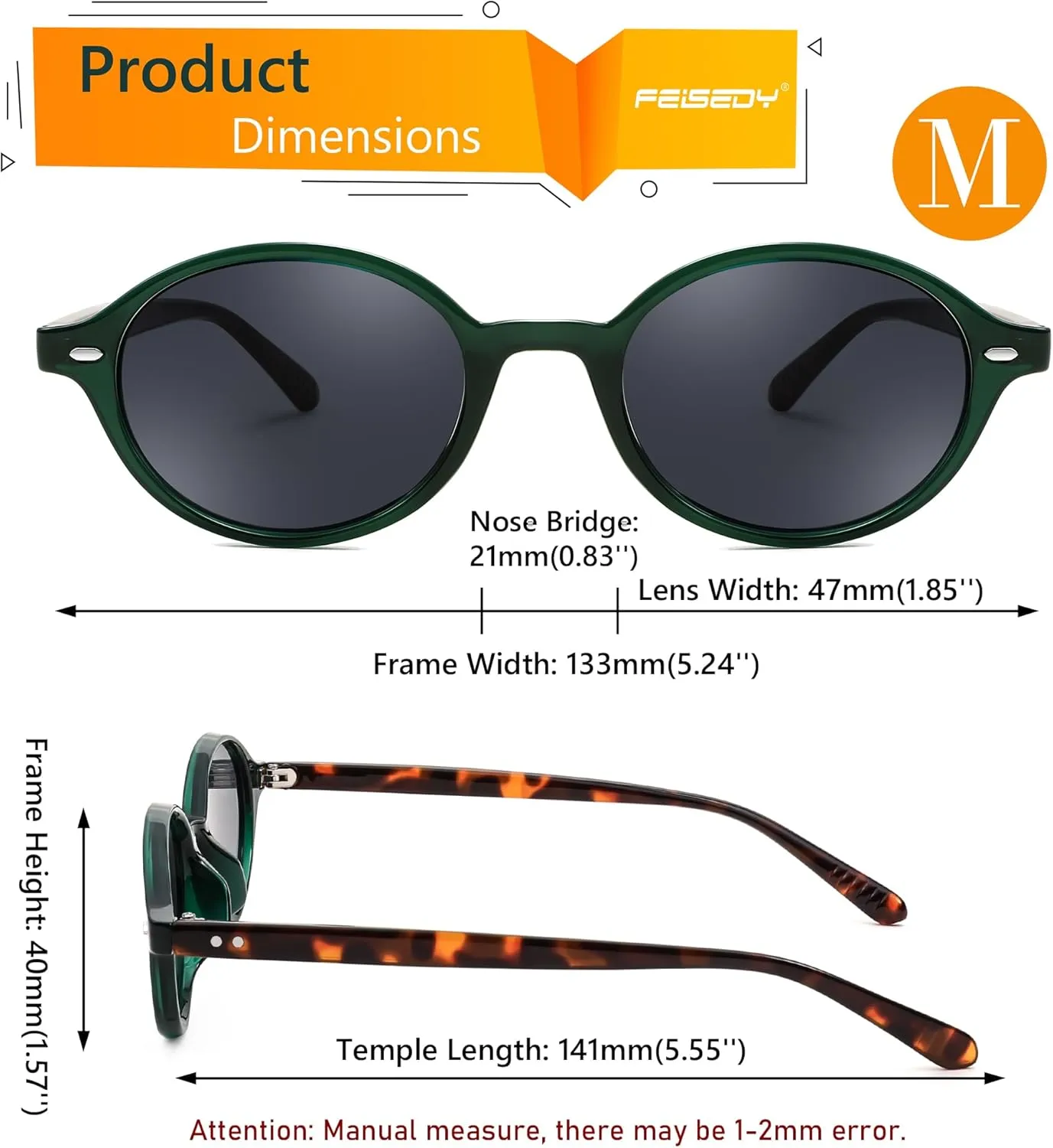 FEISEDY Retro Oval Sunglasses for Women 90s Narrow Round Lightweight Shades Y2k Trendy Sunnies B1171