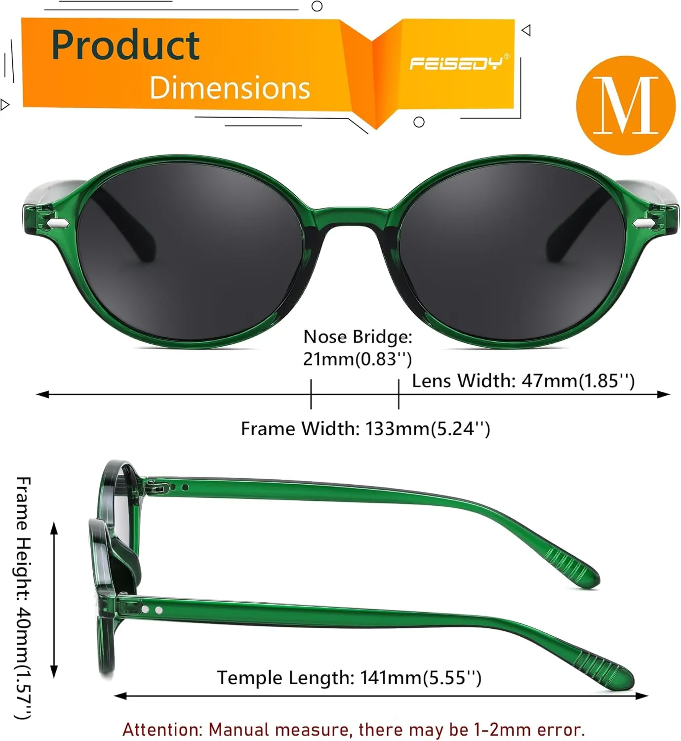 FEISEDY Retro Oval Sunglasses for Women 90s Narrow Round Lightweight Shades Y2k Trendy Sunnies B1171