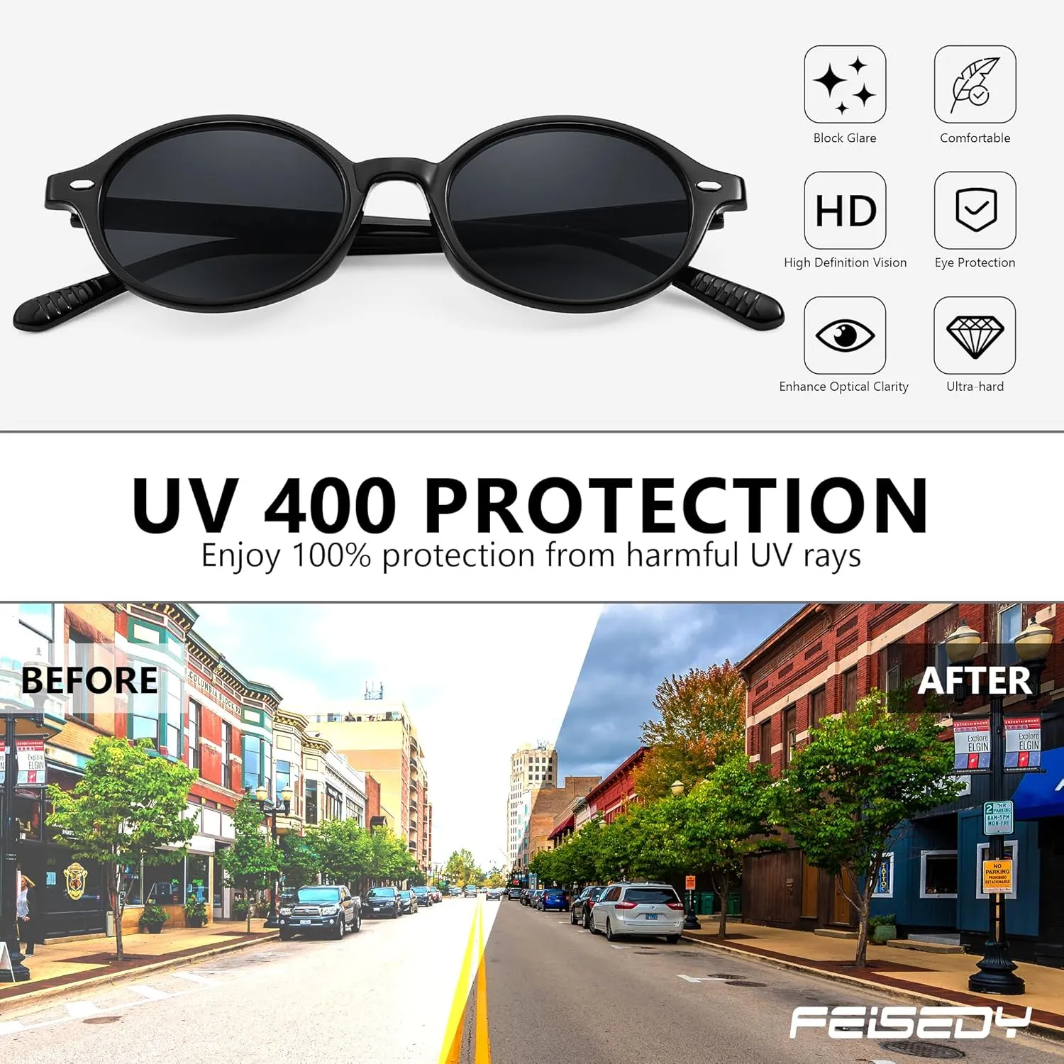 FEISEDY Retro Oval Sunglasses for Women 90s Narrow Round Lightweight Shades Y2k Trendy Sunnies B1171
