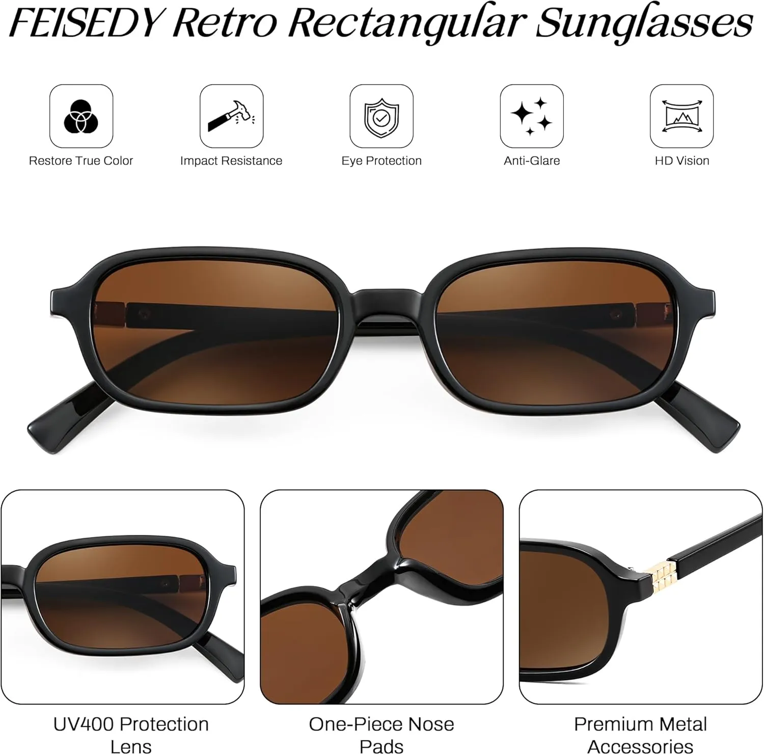 FEISEDY Retro Rectangular Sunglasses for Women Men 90s Small Vintage Fashion Square Sunnies B0282