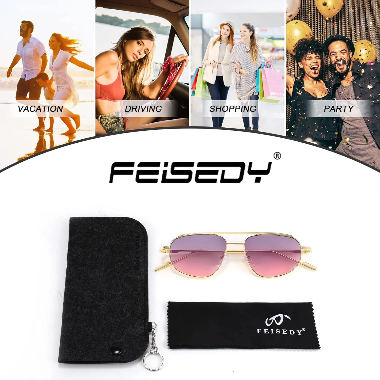 FEISEDY Retro Trendy Aviator Sunglasses Women Men 90s Small Vintage Glasses Stylish Gold Metal Oval Sunglasses B2906