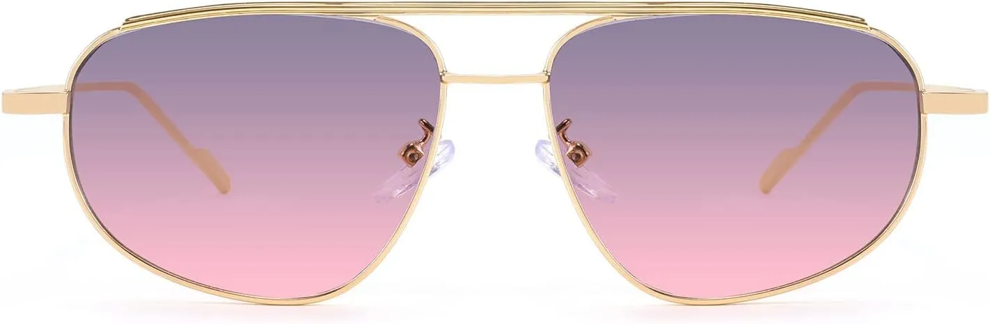 FEISEDY Retro Trendy Aviator Sunglasses Women Men 90s Small Vintage Glasses Stylish Gold Metal Oval Sunglasses B2906